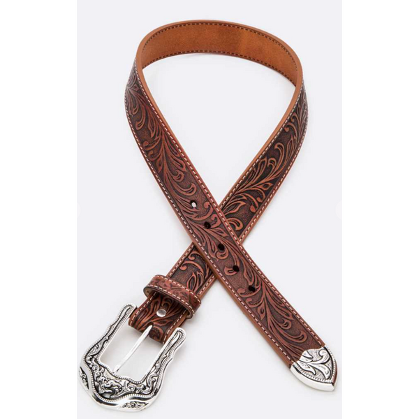 The Sedona Saddle Leather Silver Buckle Belt