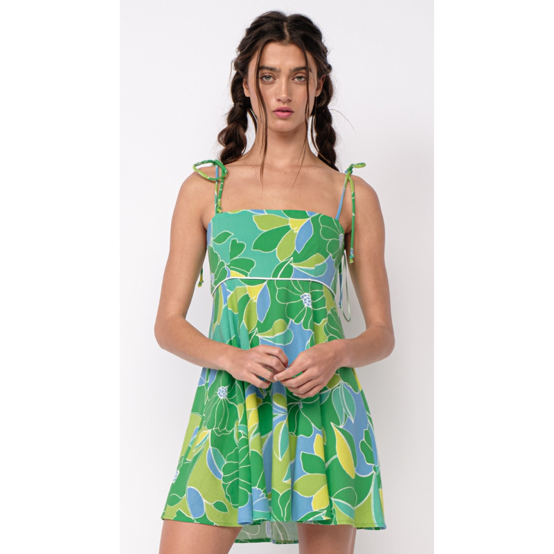 The Tahiti Green Floral A-lineMini Dress