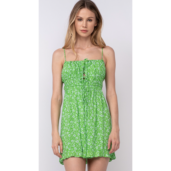 The Color Me Happy Green Floral Cami Babydoll Mini Dress