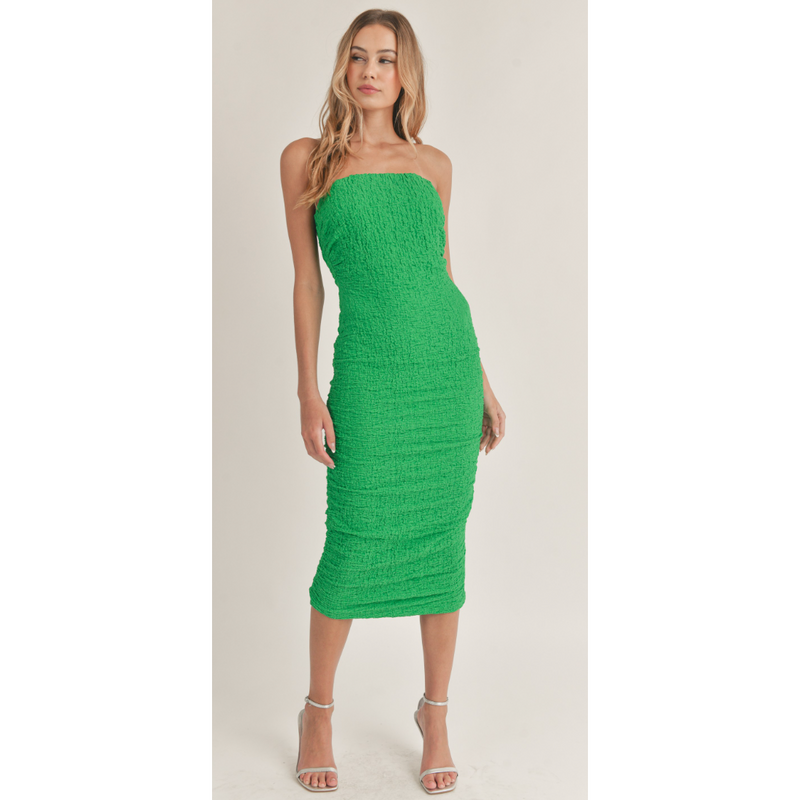 The Petunia Green Strapless Bodycon Tube Midi Dress