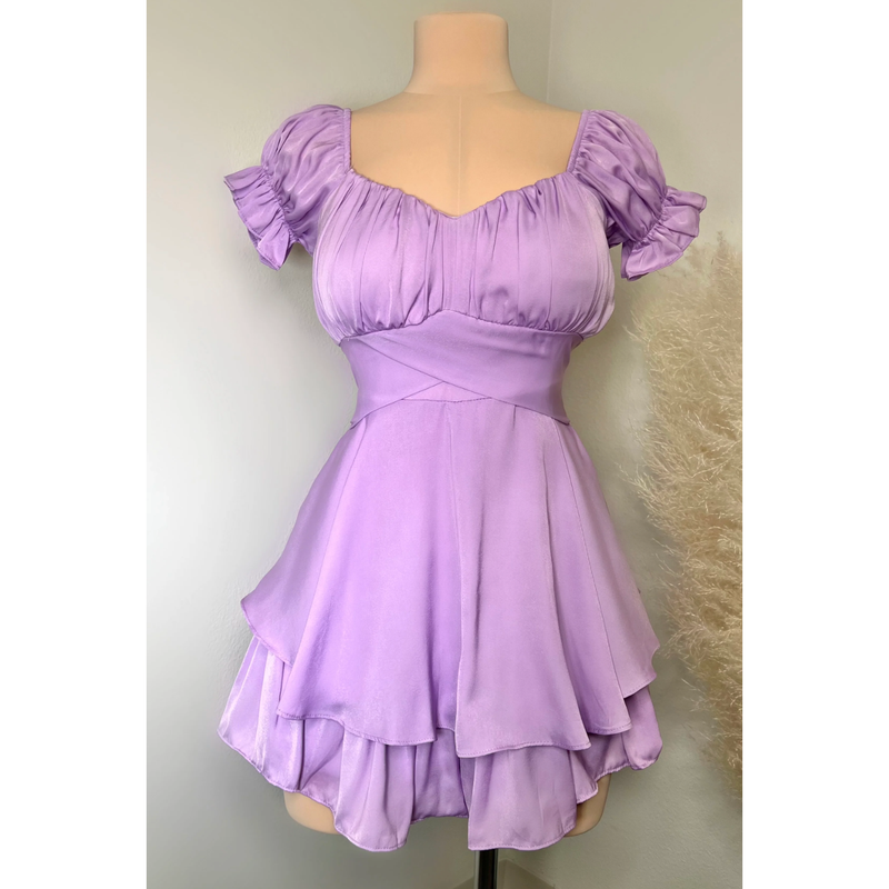 The Lulu Lavender Puff Sleeve Tie Back Romper