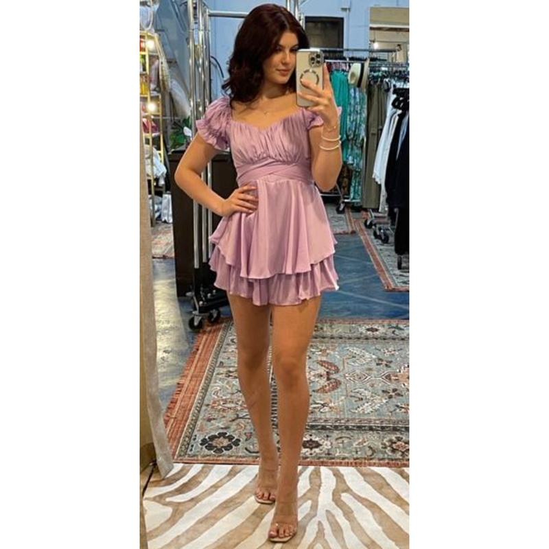 The Lulu Lavender Puff Sleeve Tie Back Romper