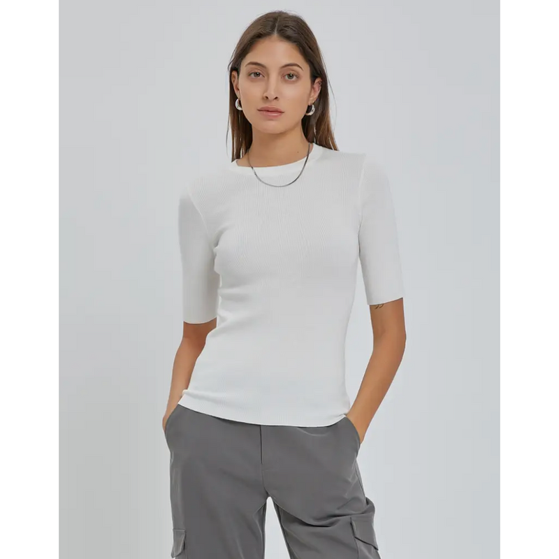 The Alex White Half Sleeve Ribbed Knit Top