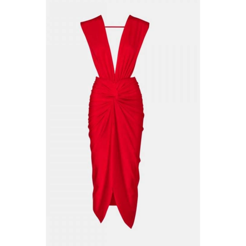 The Jetset Red Twist Front Midi Dress