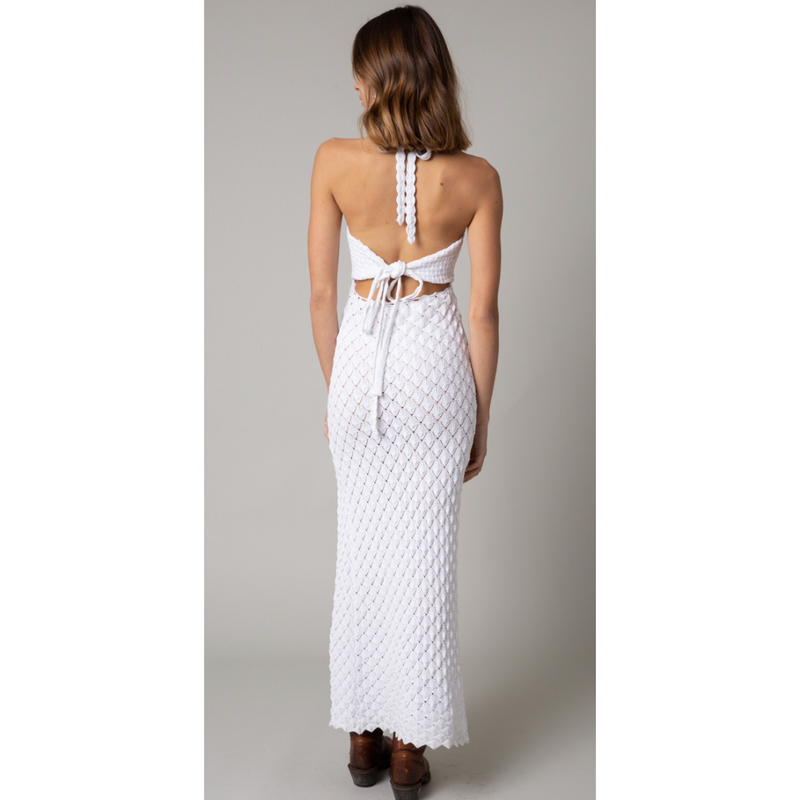 The Mirage White Crochet Halter Cover-Up Maxi Dress