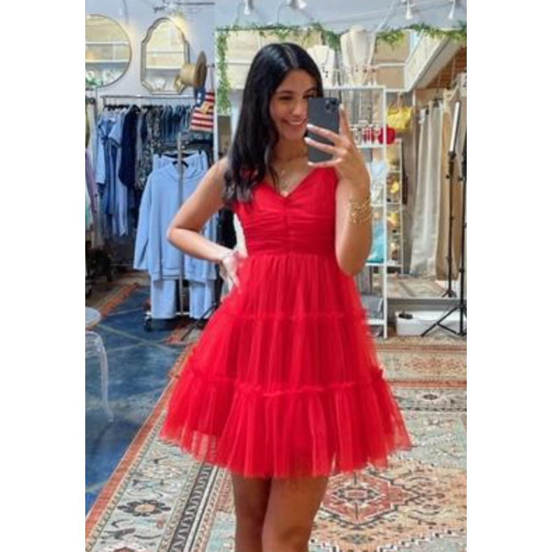The Martha Red Tulle Mini Dress