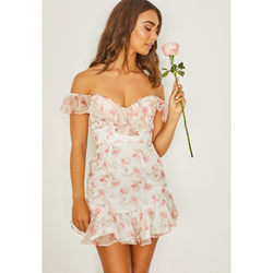 The Pretty In Pink Floral Off The Shoulder Mini Dress