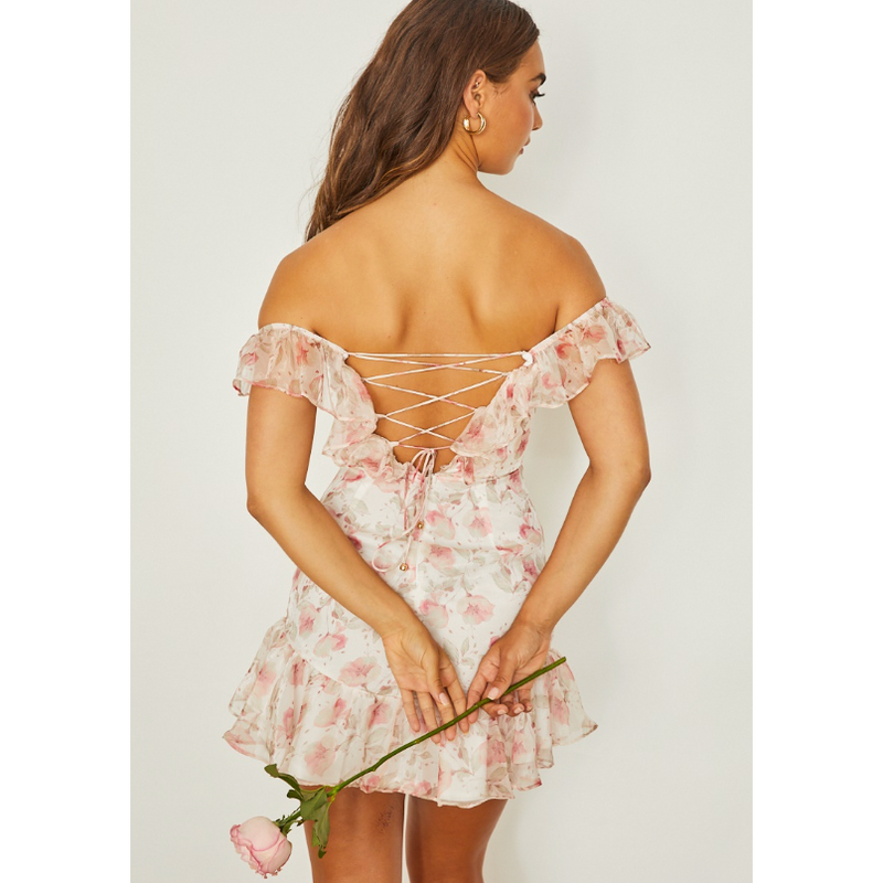 The Pretty In Pink Floral Off The Shoulder Mini Dress