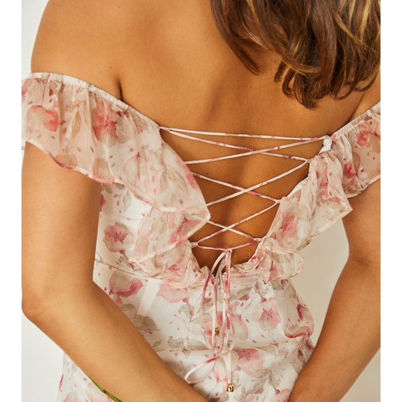 The Pretty In Pink Floral Off The Shoulder Mini Dress