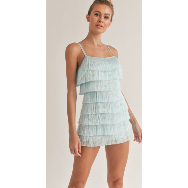 The Perry Aqua Fringe Mini Romper