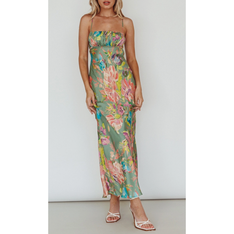 The Matisse Floral Satin Column Maxi Dress