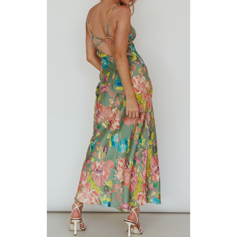 The Matisse Floral Satin Column Maxi Dress