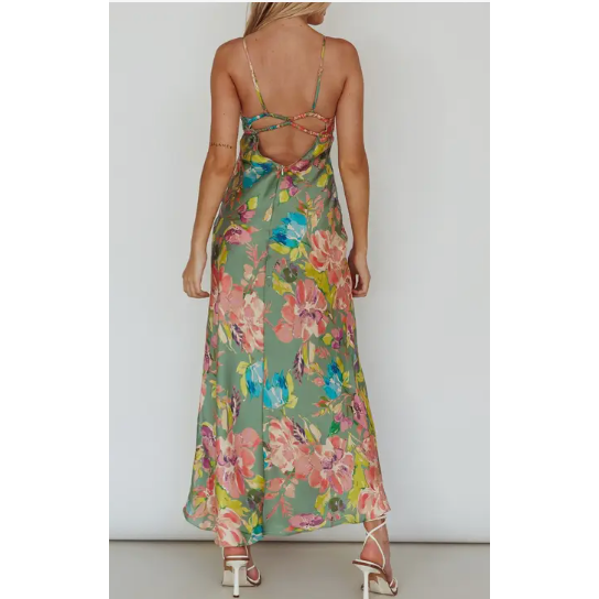 The Matisse Floral Satin Column Maxi Dress