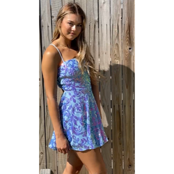 The Lindsay Iridescent Blue Sequin Patterned Fit and Flare Mini Dress