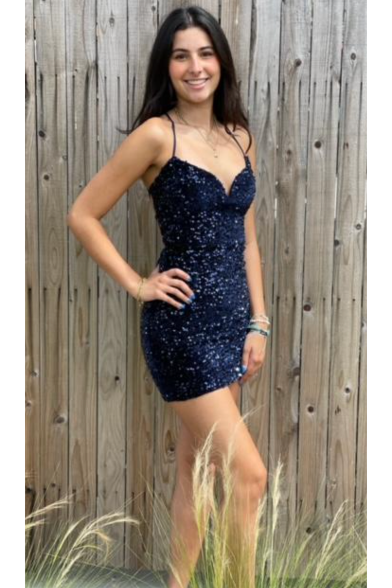 Navy sequin mini dress online