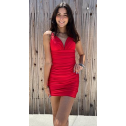 The Ava Red Luxe Stretch Ruched Bodycon Mini Dress