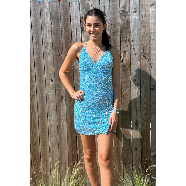 The Maine Light Blue Sequin Mini Dress