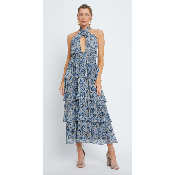The Francesca Blue Floral Halter Midi Dress