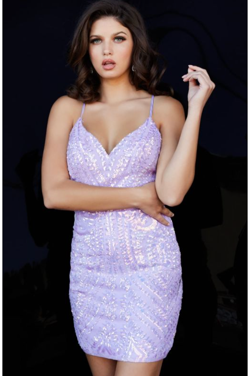 The Jovani Lilac Fitted Pattern Sequin Embellished Short Formal Dress 4 The Jovani Lilac Fitted Pattern Sequin Embellished Short Formal Dress 4