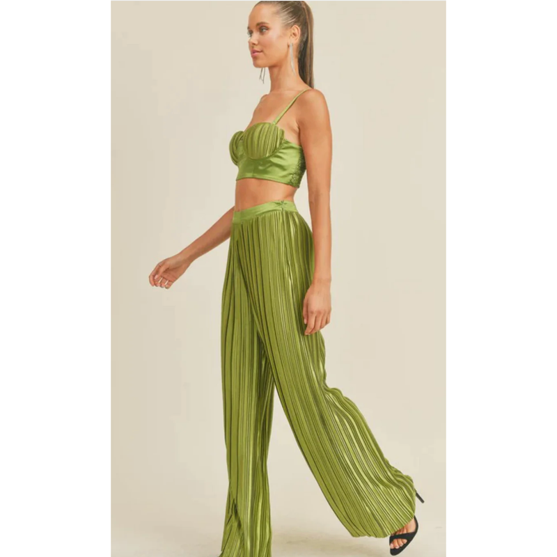 The Isla Moss Green Satin Bustier Crop Top