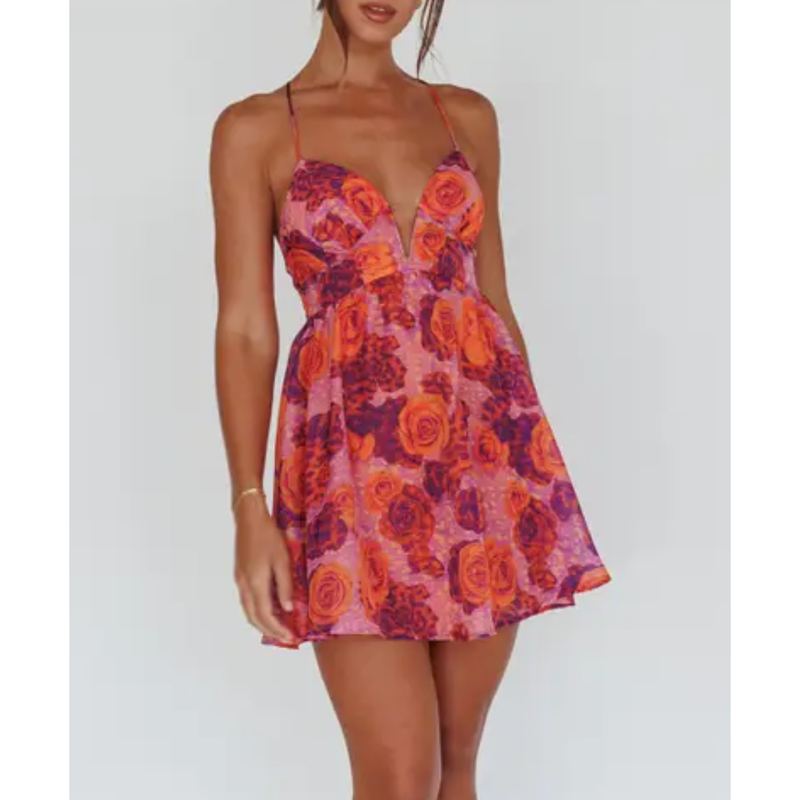 The Verina Red Floral Mini Dress