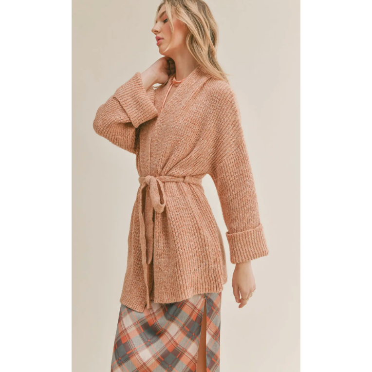 The Carrie Salmon Tied Open Front Cardigan