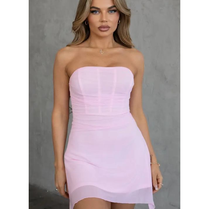 The Ballet Baby Pink Mesh A-Line Flowy Mini Dress