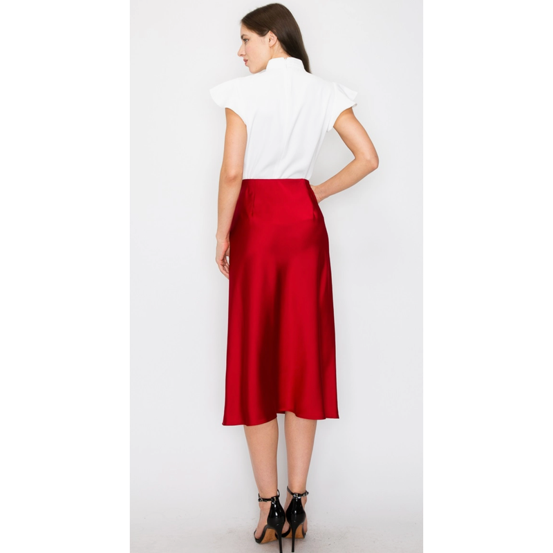 The Mary Red Satin Midi Skirt
