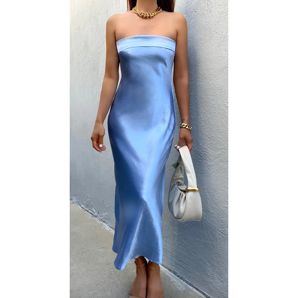 The Jane French Blue Strapless Column Midi Dress