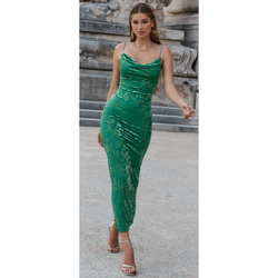 The Romance Emerald Stretch Velvet Bodycon Maxi Dress
