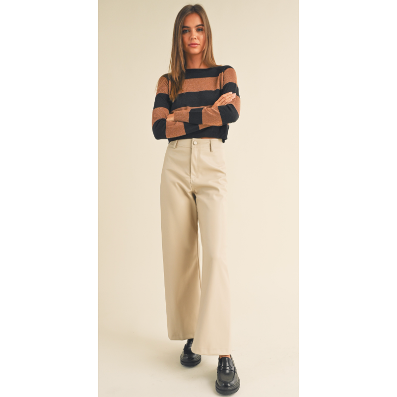 The Tate Ecru Wide Leg Vegan Leather Pant