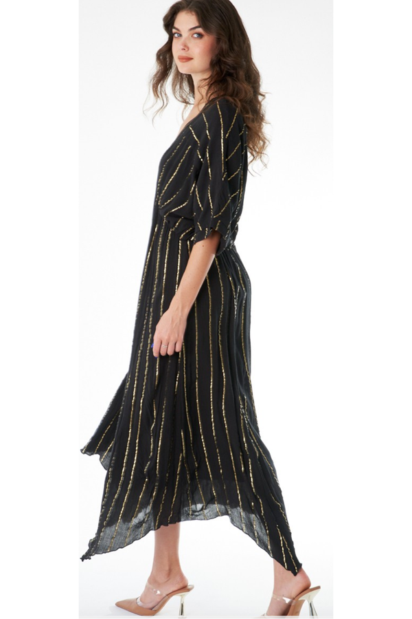 The Lucy Black/Gold Lurex Striped Midi Dress
