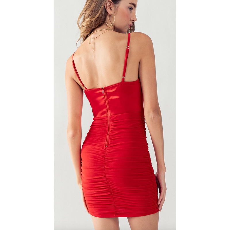 The Ruby Red Satin Bustier Bodycon Mini Dres