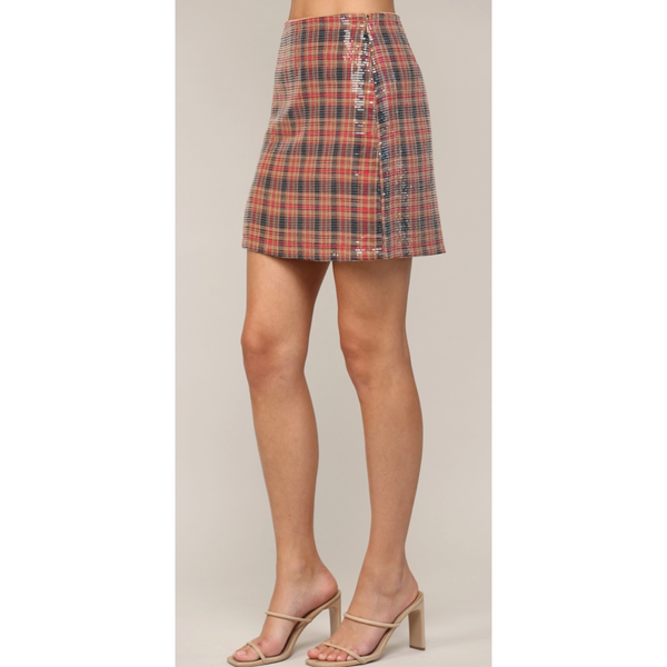 The Lindsay Plaid Sequin Mini Skirt