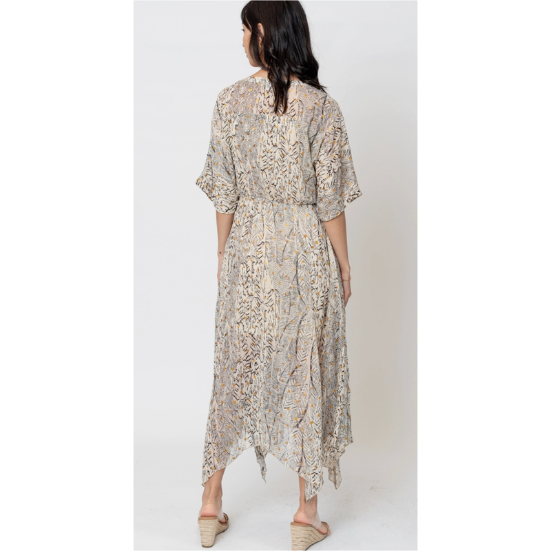 The Vanessa Beige Print Kimono Midi Dress
