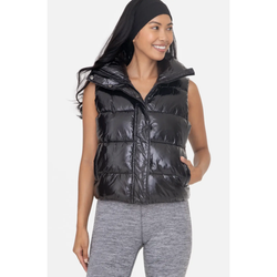 The Glossy Black Cropped Puffer Vest
