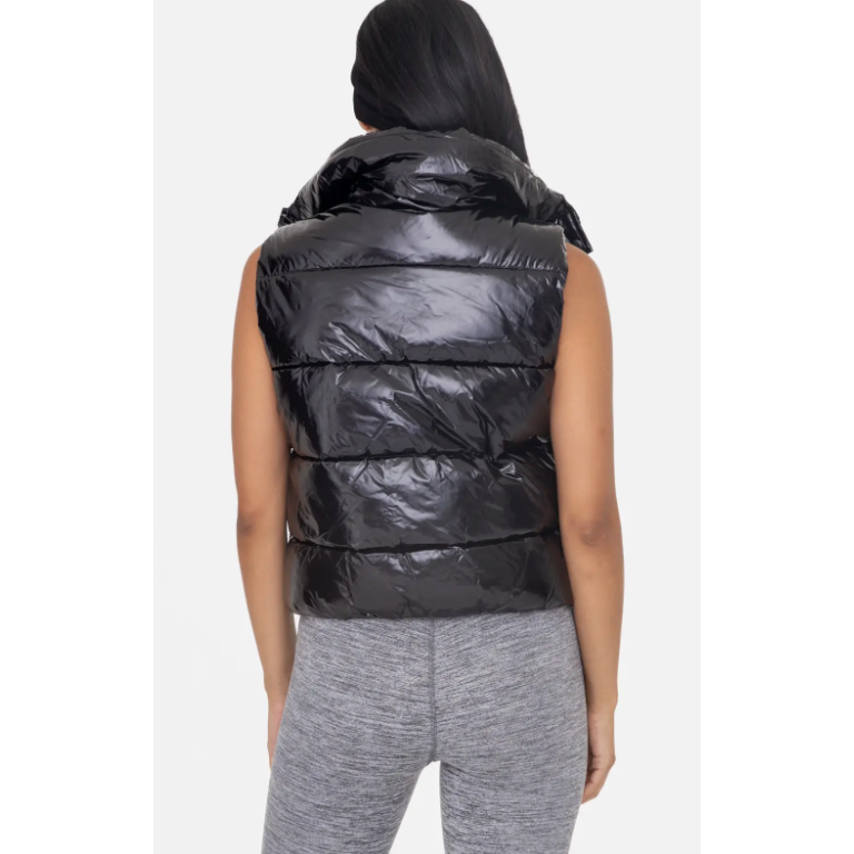 The Glossy Black Cropped Puffer Vest