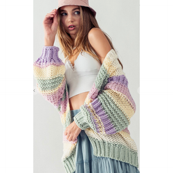 The Carousel Pastel Open Front Chunky Cardigan