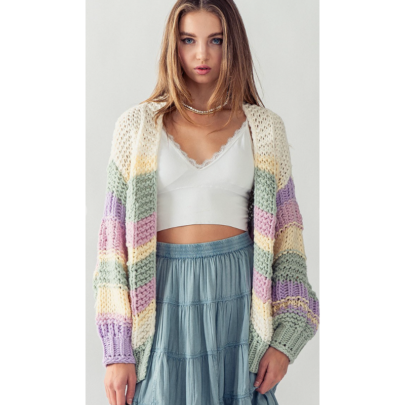 The Carousel Pastel Open Front Chunky Cardigan