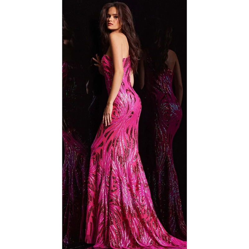 The Jovani Hot Pink Embellished One Shoulder Gown