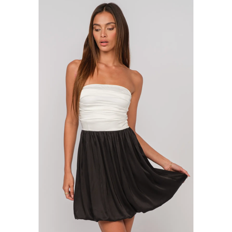 The Harper Black/White Color Block Strapless Mini Dress