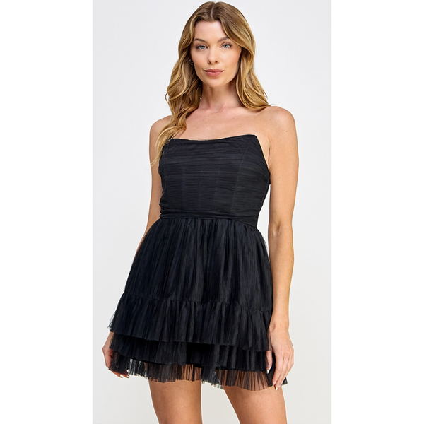 The Annie Black Strapless Tulle Mini Dress