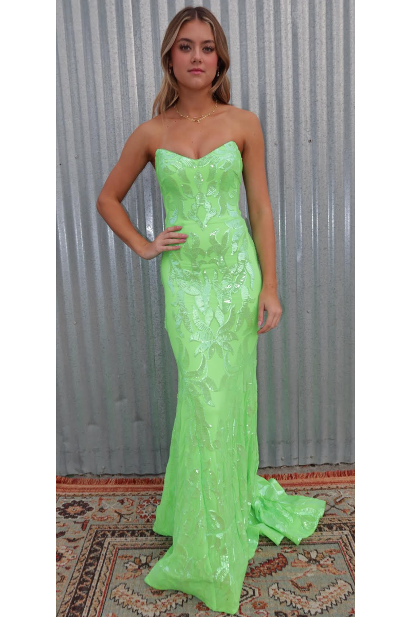 The Jovani Neon Green Strapless Sweetheart Embellished Gown 6 The Jovani Neon Green Strapless Sweetheart Embellished Gown 6