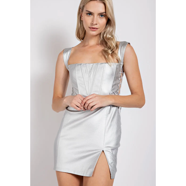 The Tinsley Silver Metallic Corset Dress