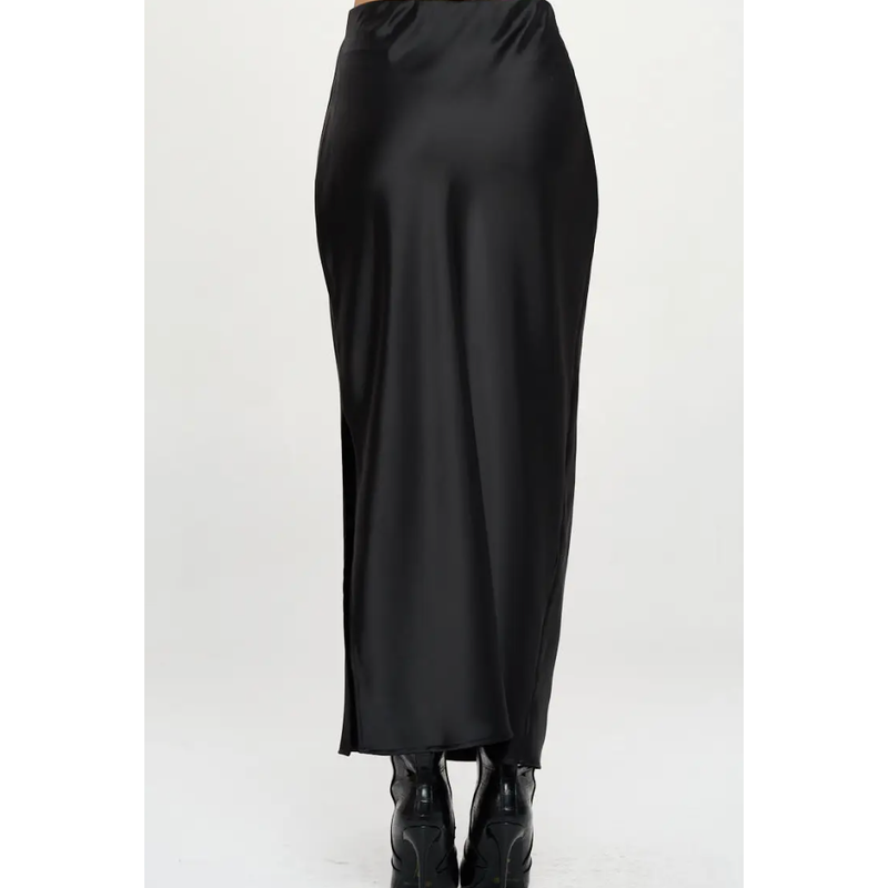 The Angeline Black Satin Maxi Skirt