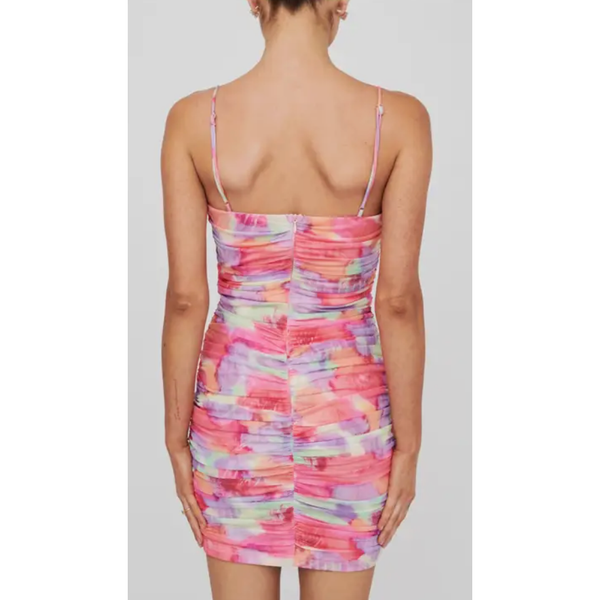 The Christine Pink Abstract Floral Strapless Mini Dress