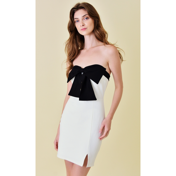 The Chloe Black/White Bow Front Mini Dress