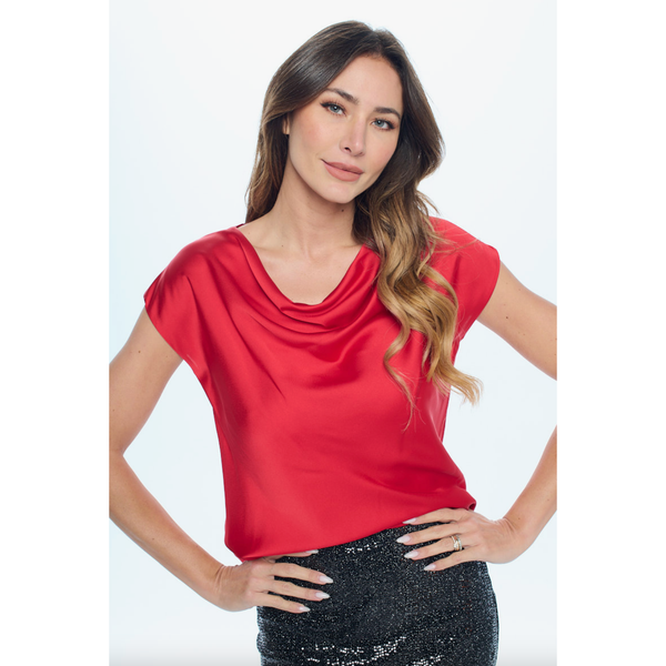 Pre-Order The Cupid Red Satin Cowl Neck Satin Top