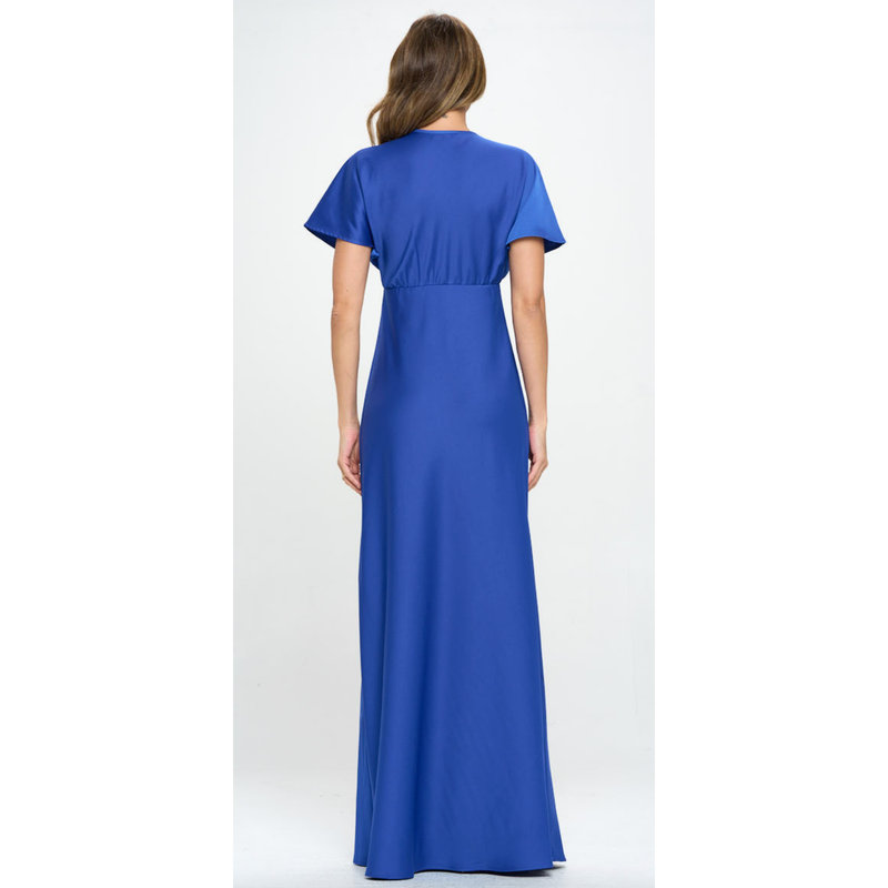 The Moment Blue Satin Column Maxi Dress