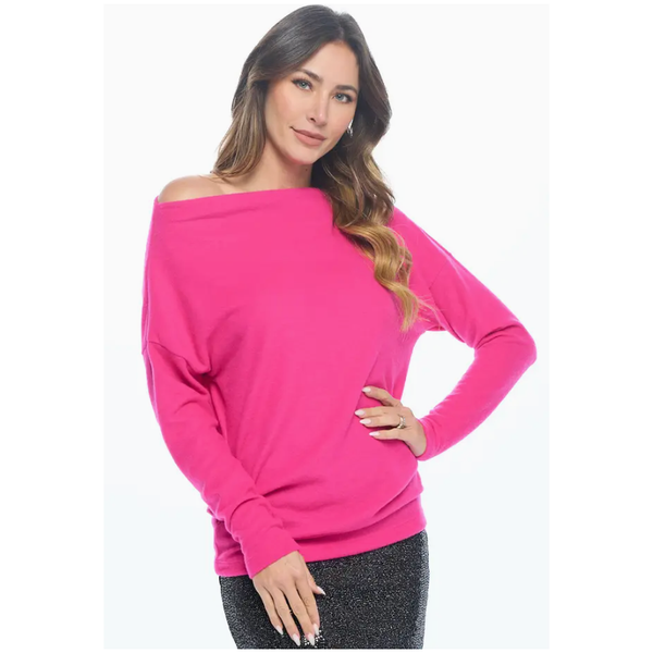 The Michelle Hot Pink Off The Shoulder Cozy Top